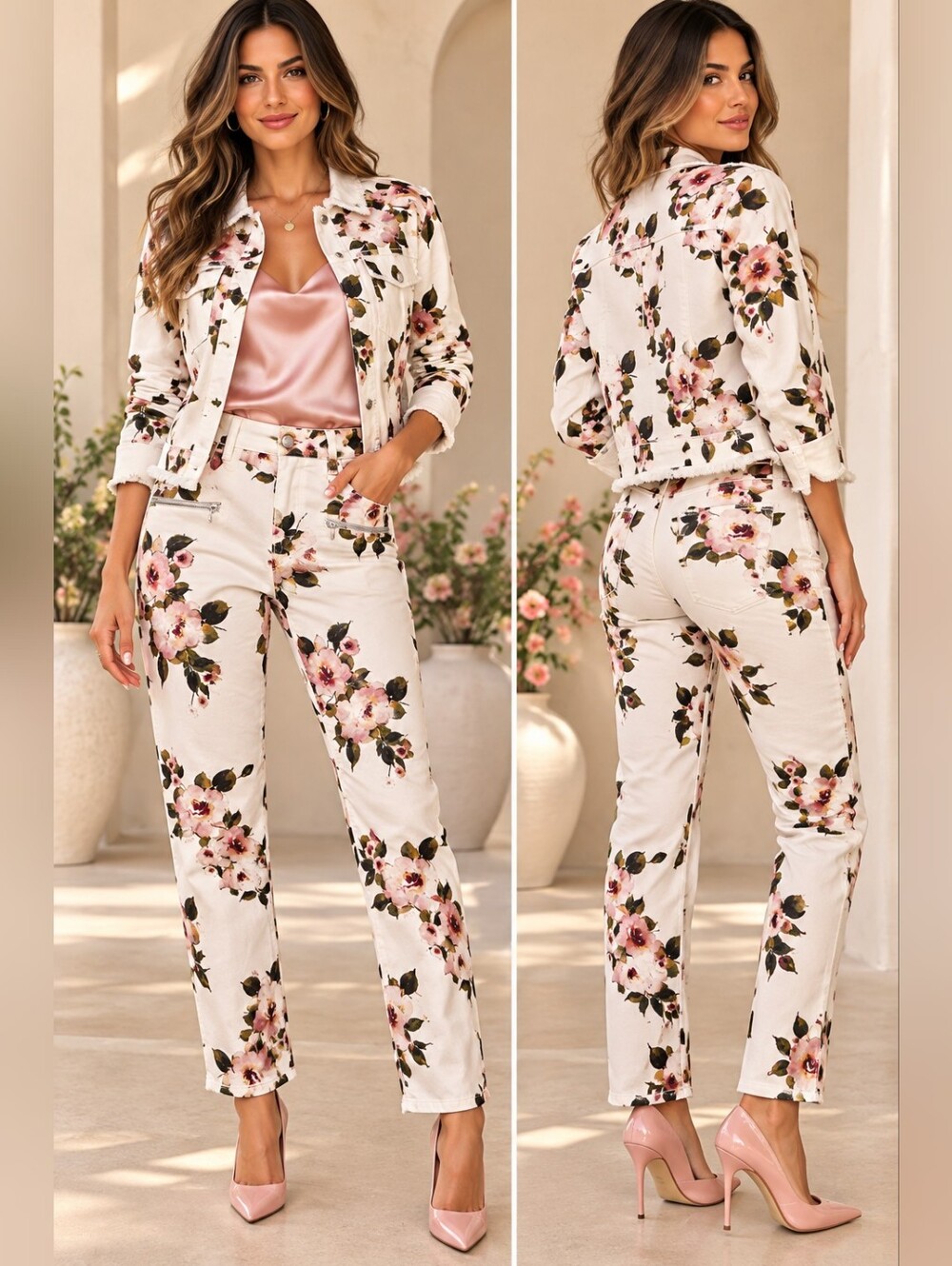 Liu Jo Giacca Kate Floral Denim Jacket With Coordinating Trousers